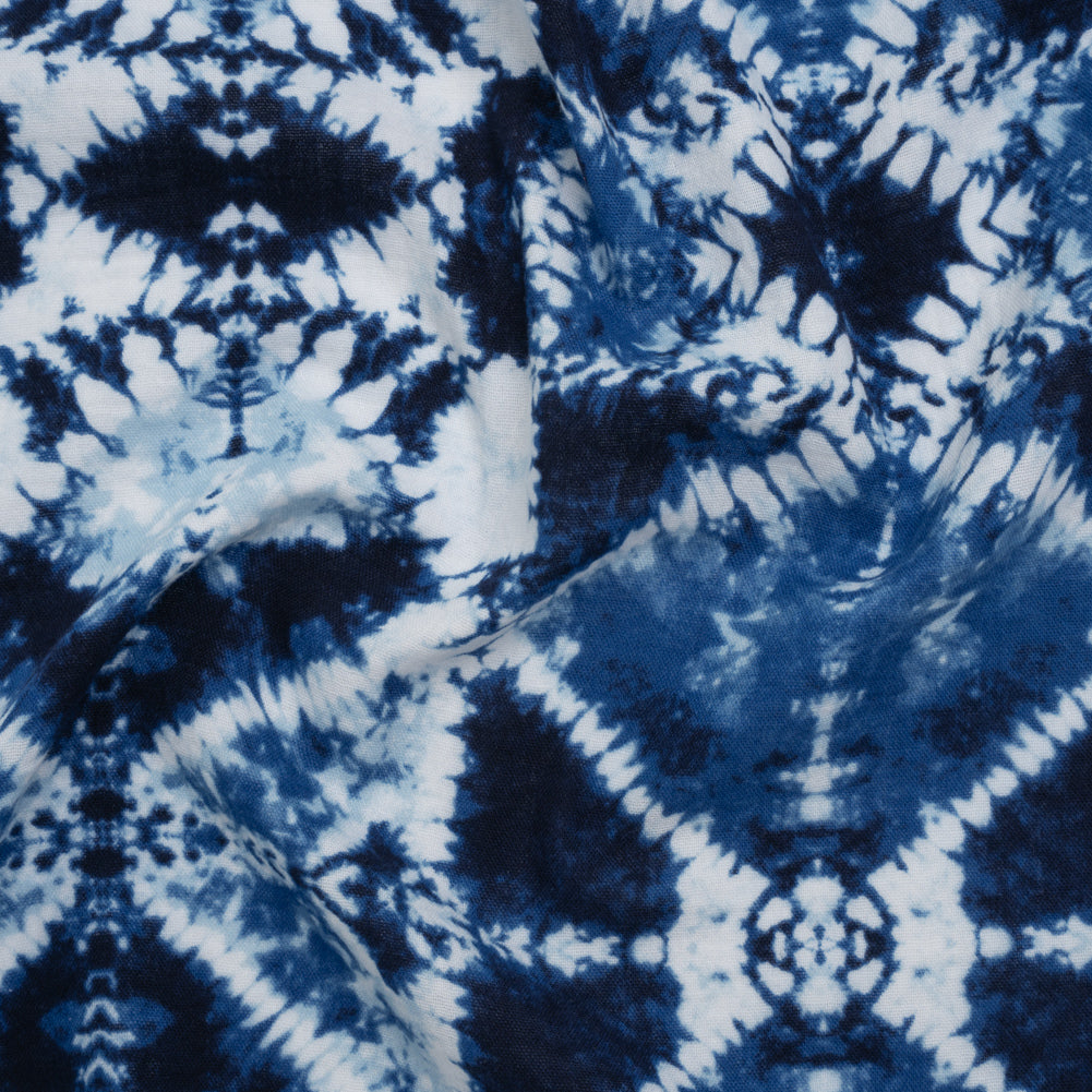 Double Cotton Gauze Print - Blue and White Diamond Tie-Dye - Designer Deadstock - Joann Fabrics