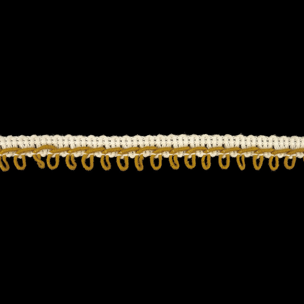 White and Mustard Embroidered Picot-Look Fringe - 0.625