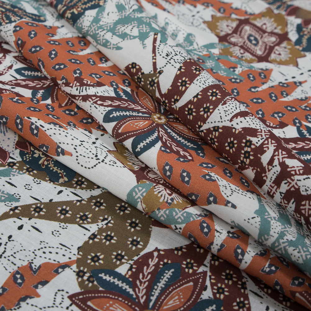 Cotton Voile - White and Orange Floral - Vitality of Admiration Print - Mood Exclusive Key Largo Collection - Joann Fabrics