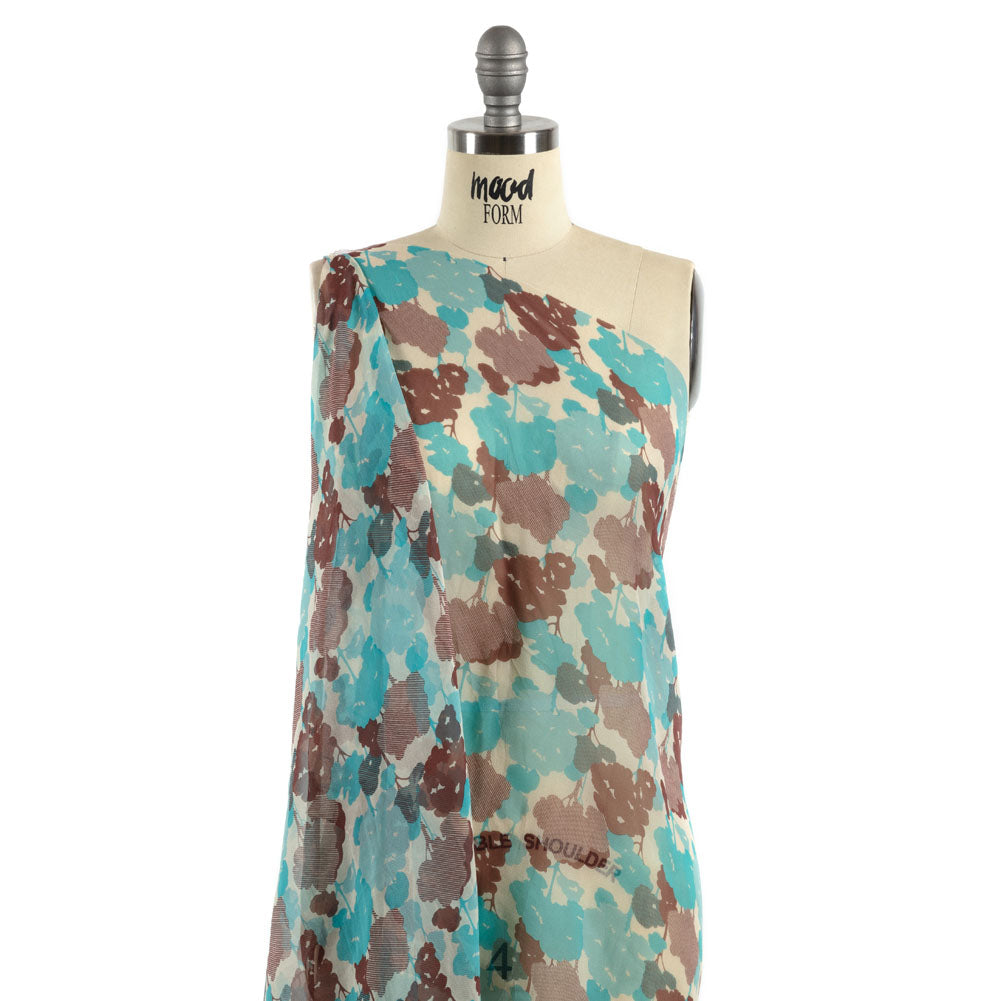 Turquoise, Chocolate and Cream Forest Silhouettes Silk Chiffon - Joann Fabrics