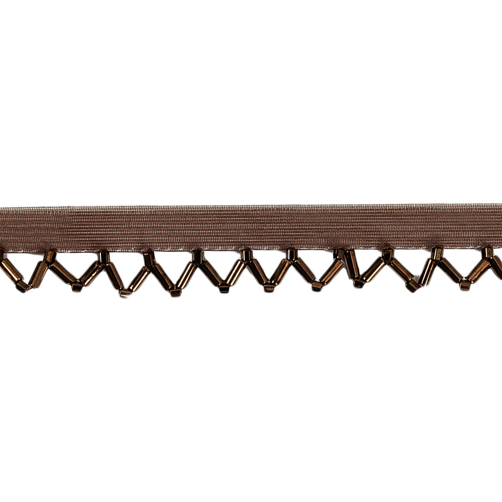 Vintage Bronze and Brown Scalloped Beaded Fringe Trim - 0.5