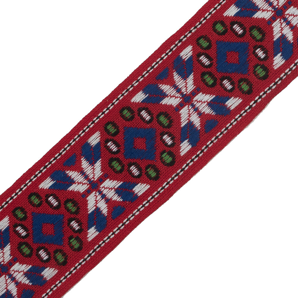 Red, White and Blue Geometric Jacquard Ribbon - 1.875