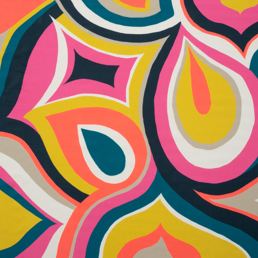 Rayon Shirting Panel - Yellow, Pink, and Marine Blue Simple Paisleys - Made in Italy - Joann Fabrics