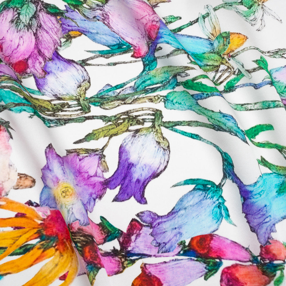 Silk Charmeuse Print - Rainbow and White Floral Border - Joann Fabrics