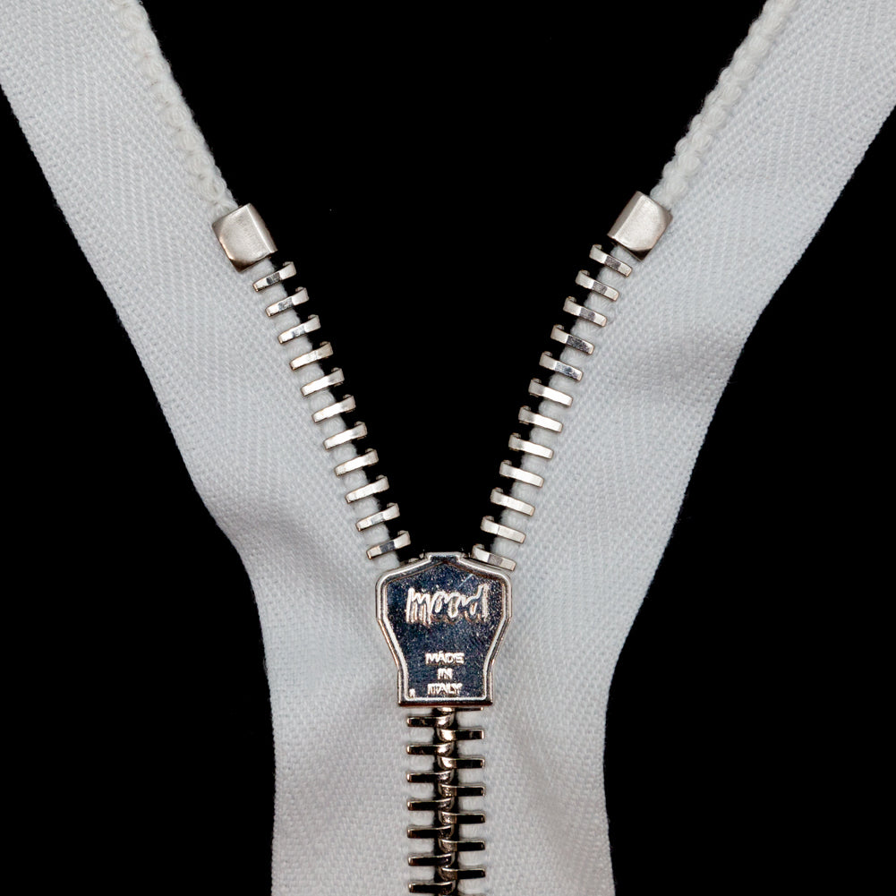 Mood Exclusive Italian Off-White and Silver T8 Open End Metal Zipper - 27.5