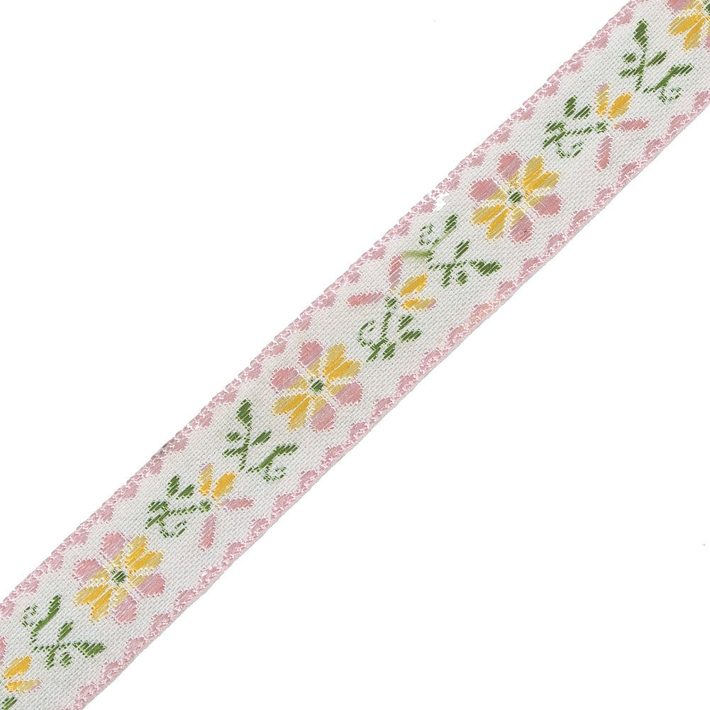 Pink, Yellow and Green Floral German Jacquard Ribbon - 0.625
