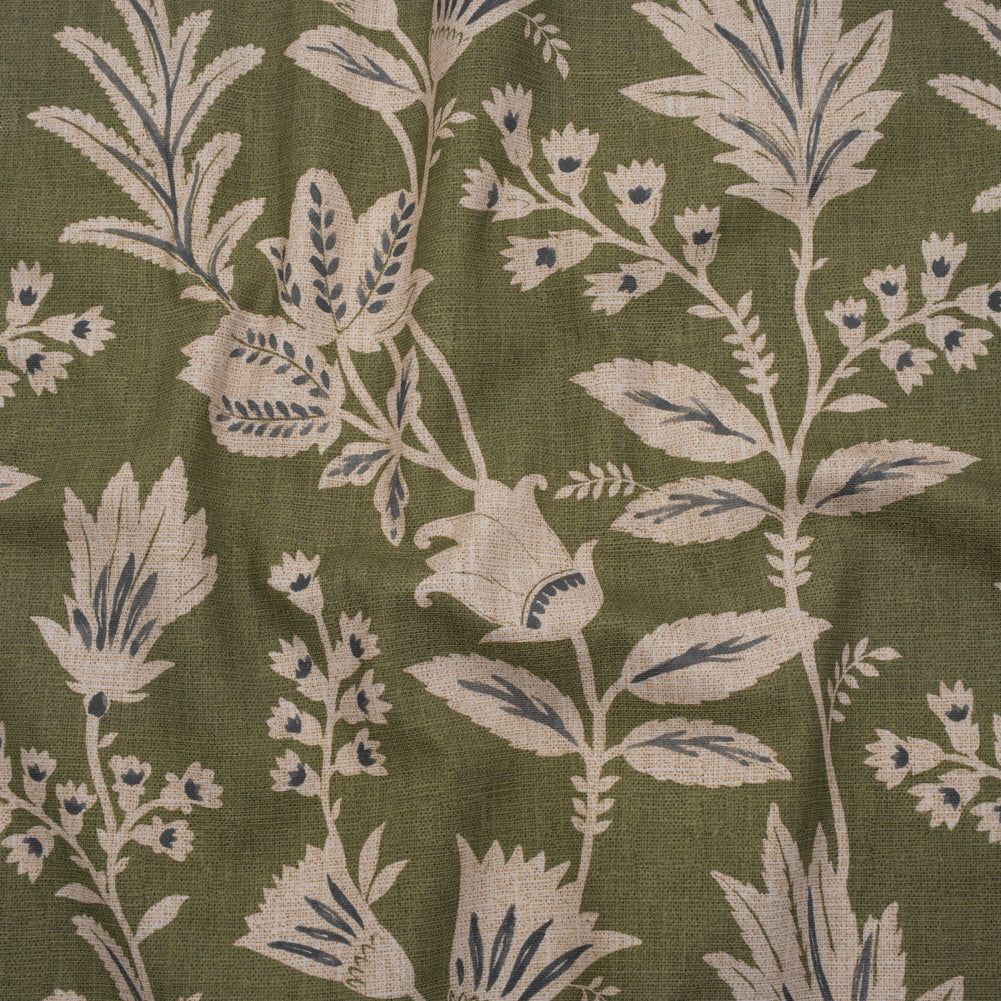 Printed Cotton Canvas - Moss Leafy Sprays and Little Flowers - British Imported - Joann Fabrics