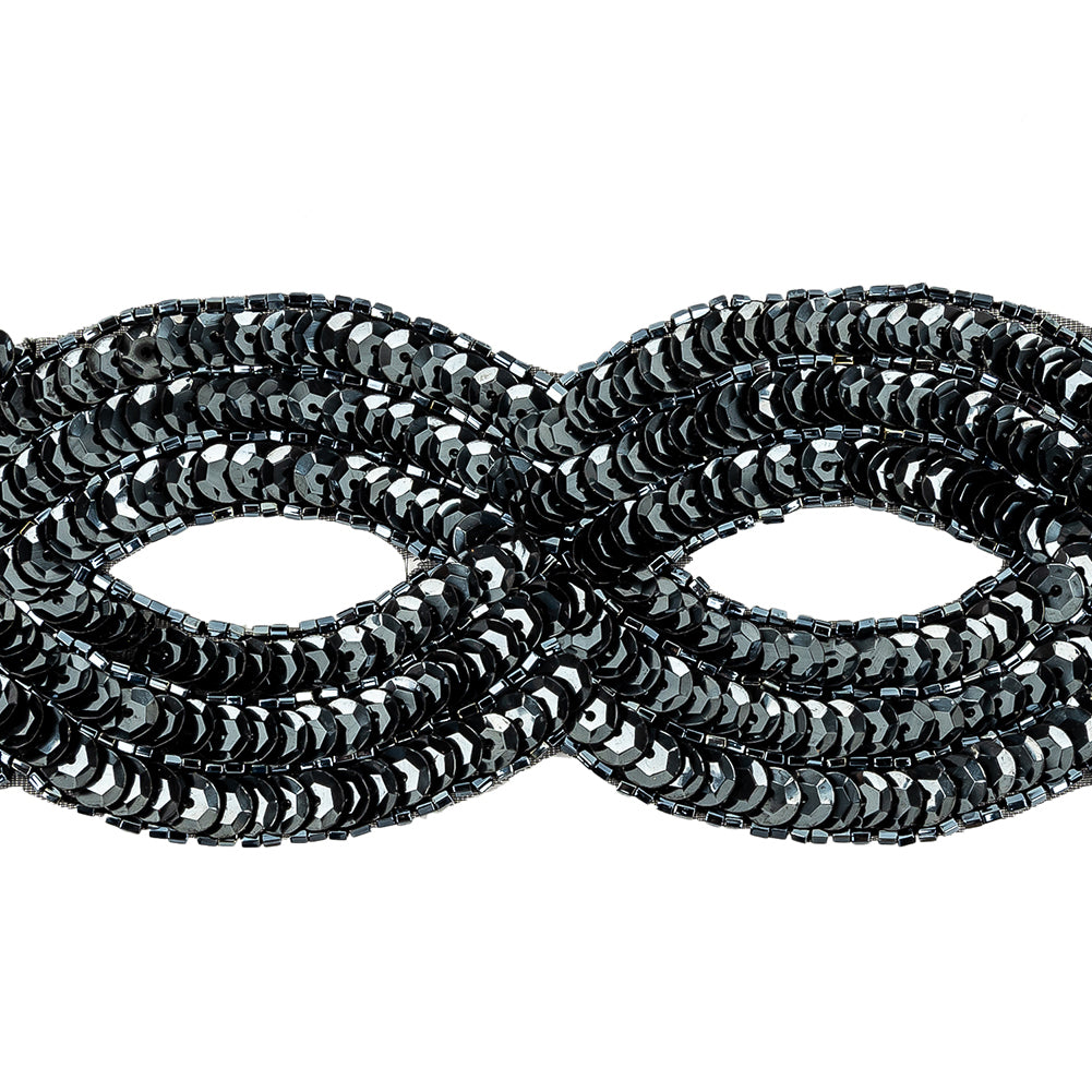 Vintage Gunmetal Sequins and Beaded Figure Eight Applique - 11
