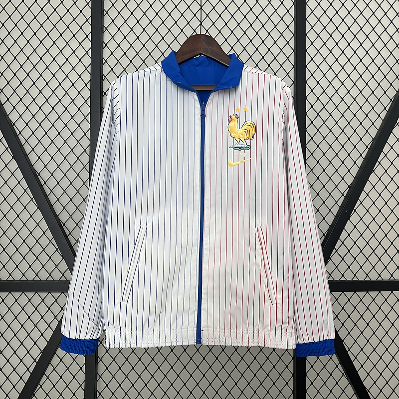 2024 France Reversible Windbreaker (White-Blue)Soccer Jersey 1:1 Thai Quality