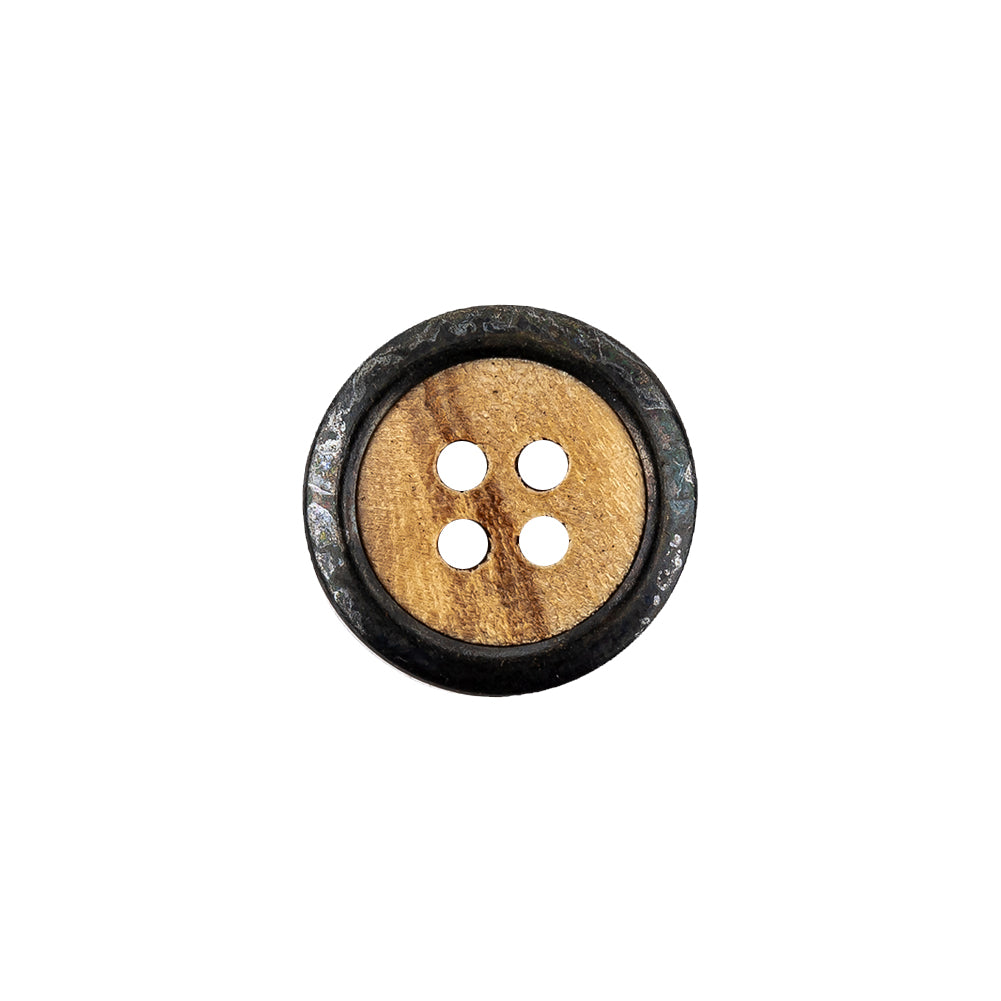 Portuguese Natural Wood Set-in Gunmetal 4-Hole Button - 24L/15mm - Joann Fabrics