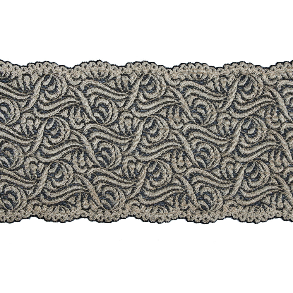 Alabaster Gleam and Black Stretch Lace Trim - 6.5