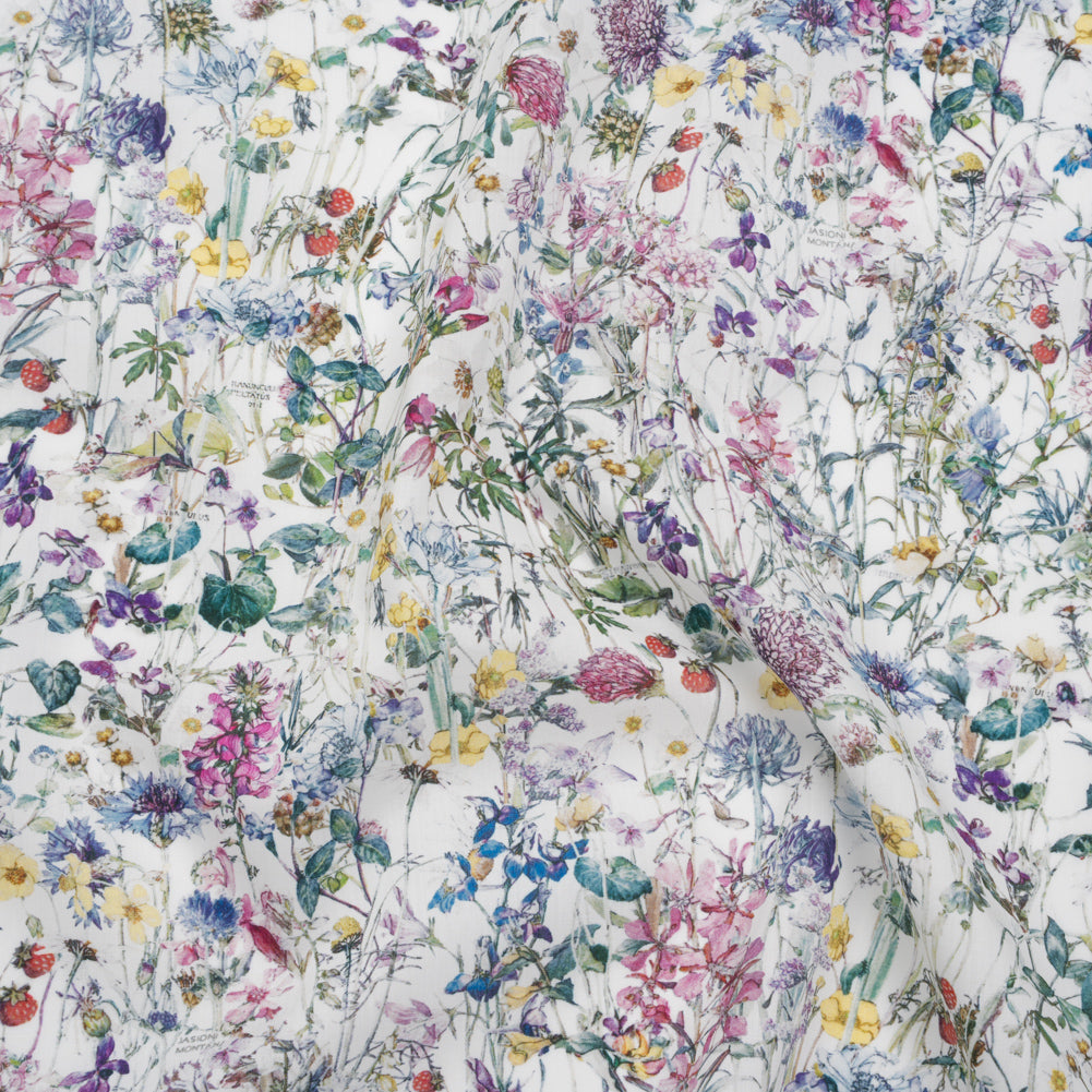 Liberty Fabrics Tana Lawn® - Wild Flowers Multi Pastel - Green, Bright Pink and Yellow Botanical Illustrations - Joann Fabrics