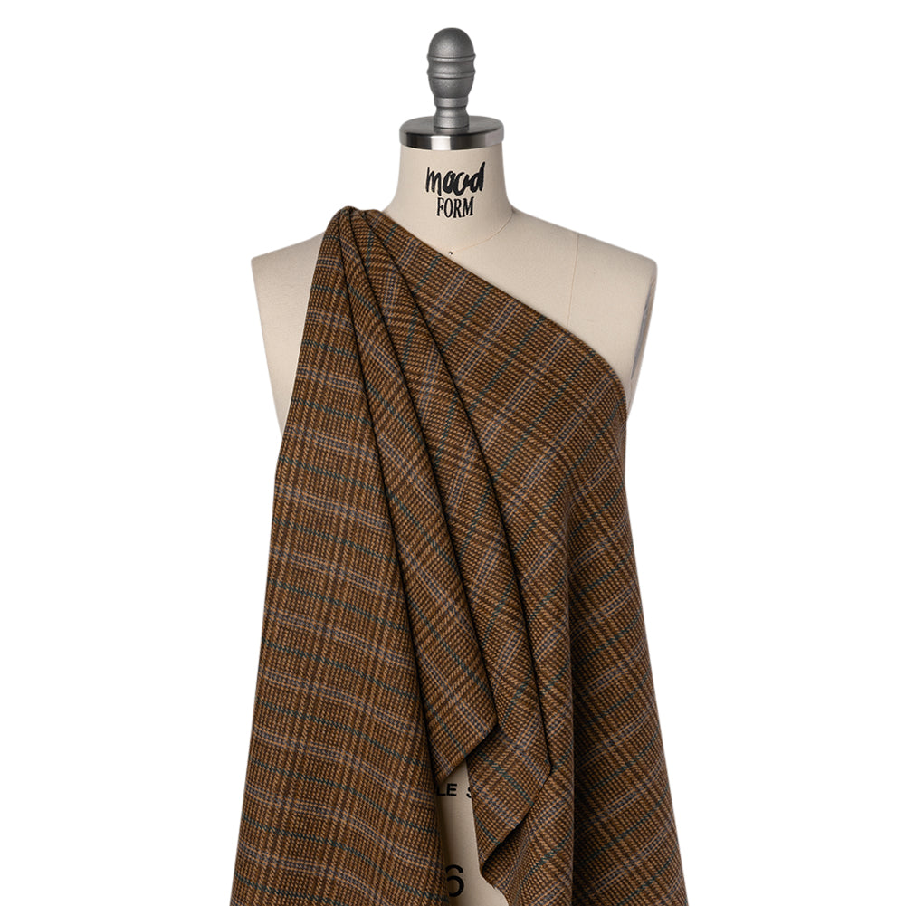 Wool Blend Tweed Twill - Brown, Emerald Green and Dusty Blue Glen Plaid - Joann Fabrics