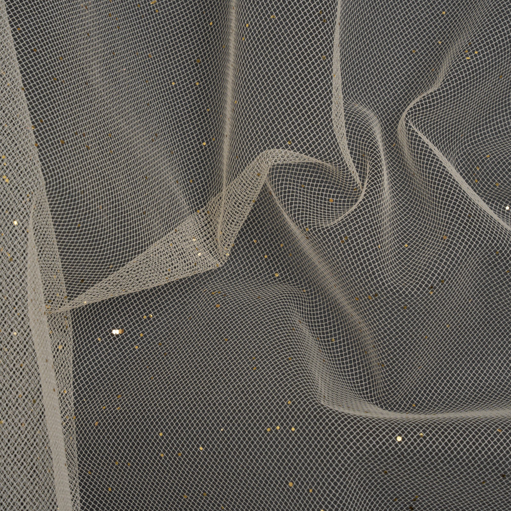 Famous Australian Designer Cream and Gold Glitter Speckled Tulle - Joann Fabrics
