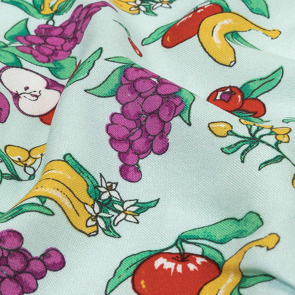 Pale Blue, Green and Yellow Fruit Viscose Batiste - Joann Fabrics