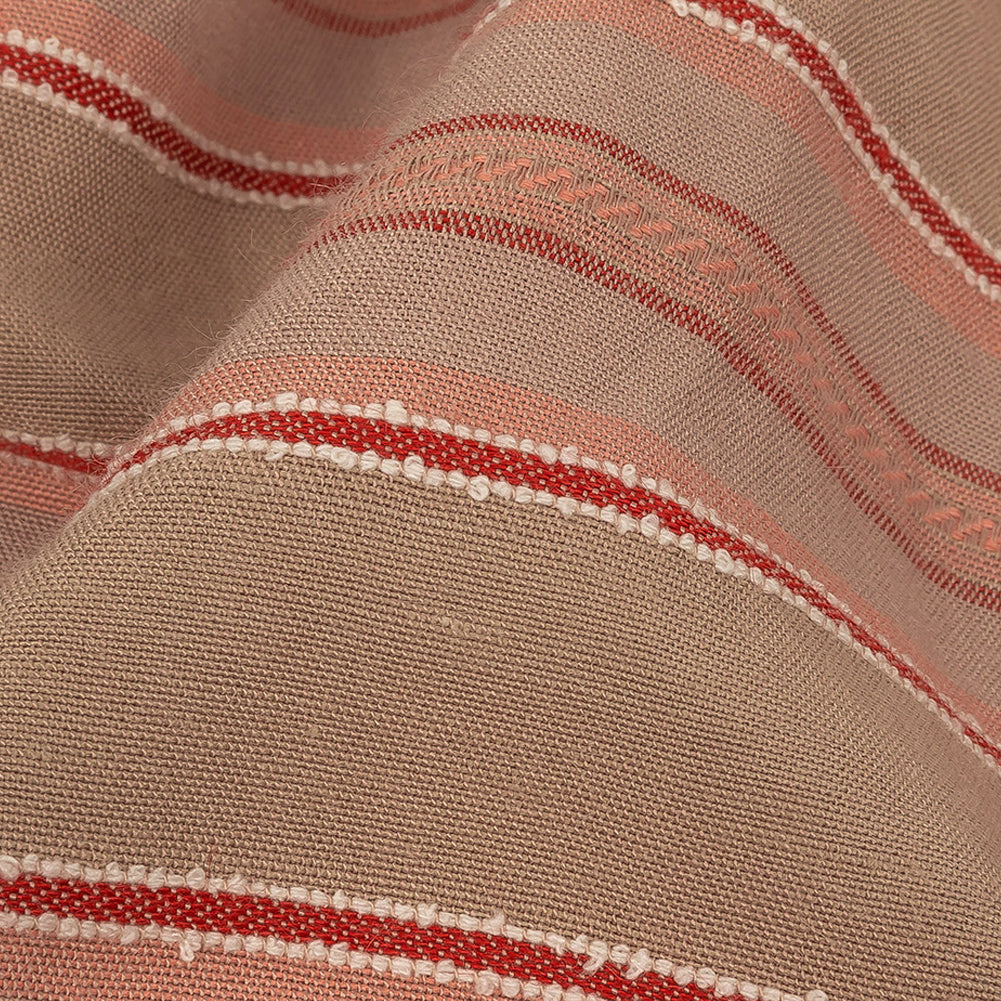 Crockery, Red and Coral Linen Woven with Raised Jacquard Stripes - Joann Fabrics