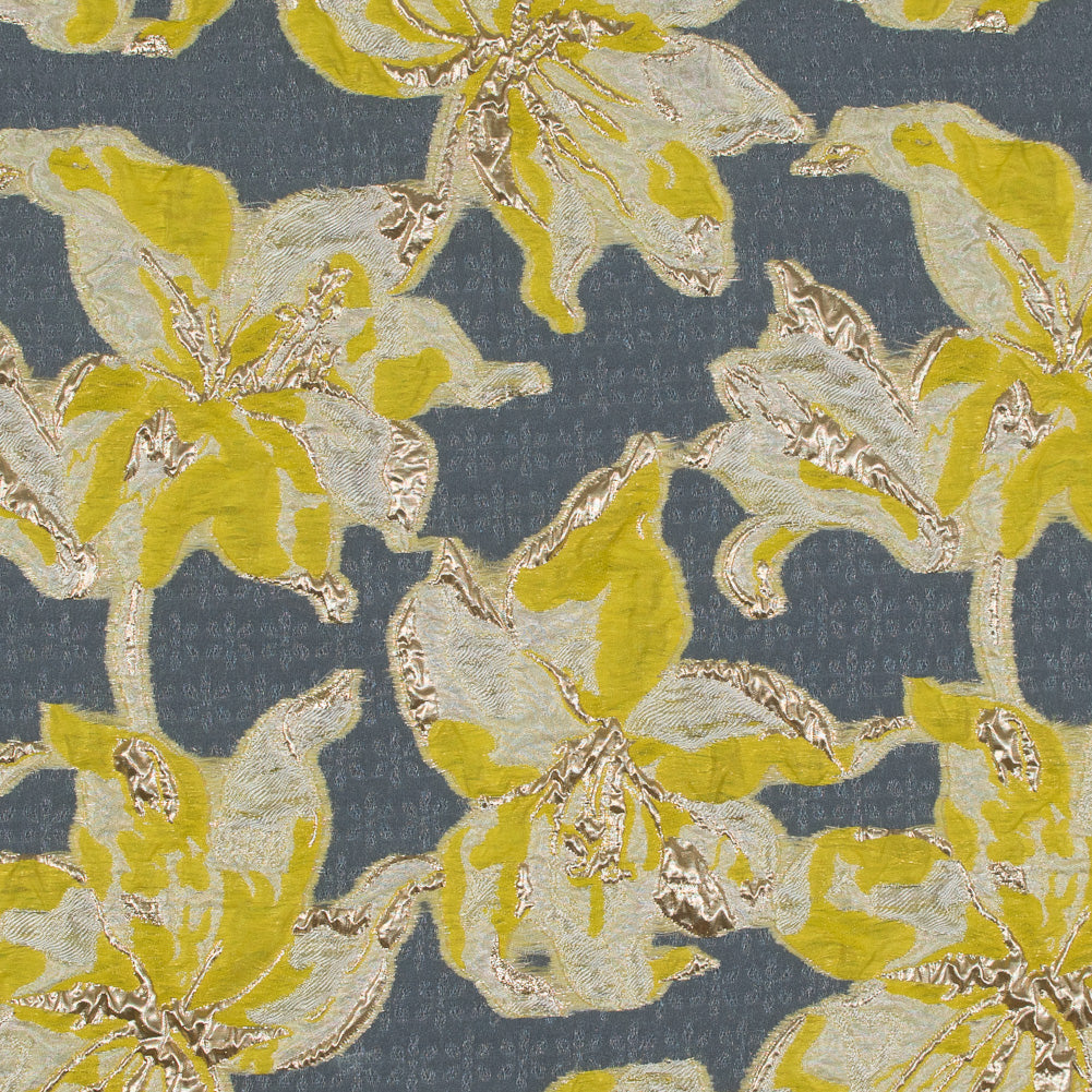 Yellow and Metallic Gold Luxury Floral Burnout Brocade - Joann Fabrics