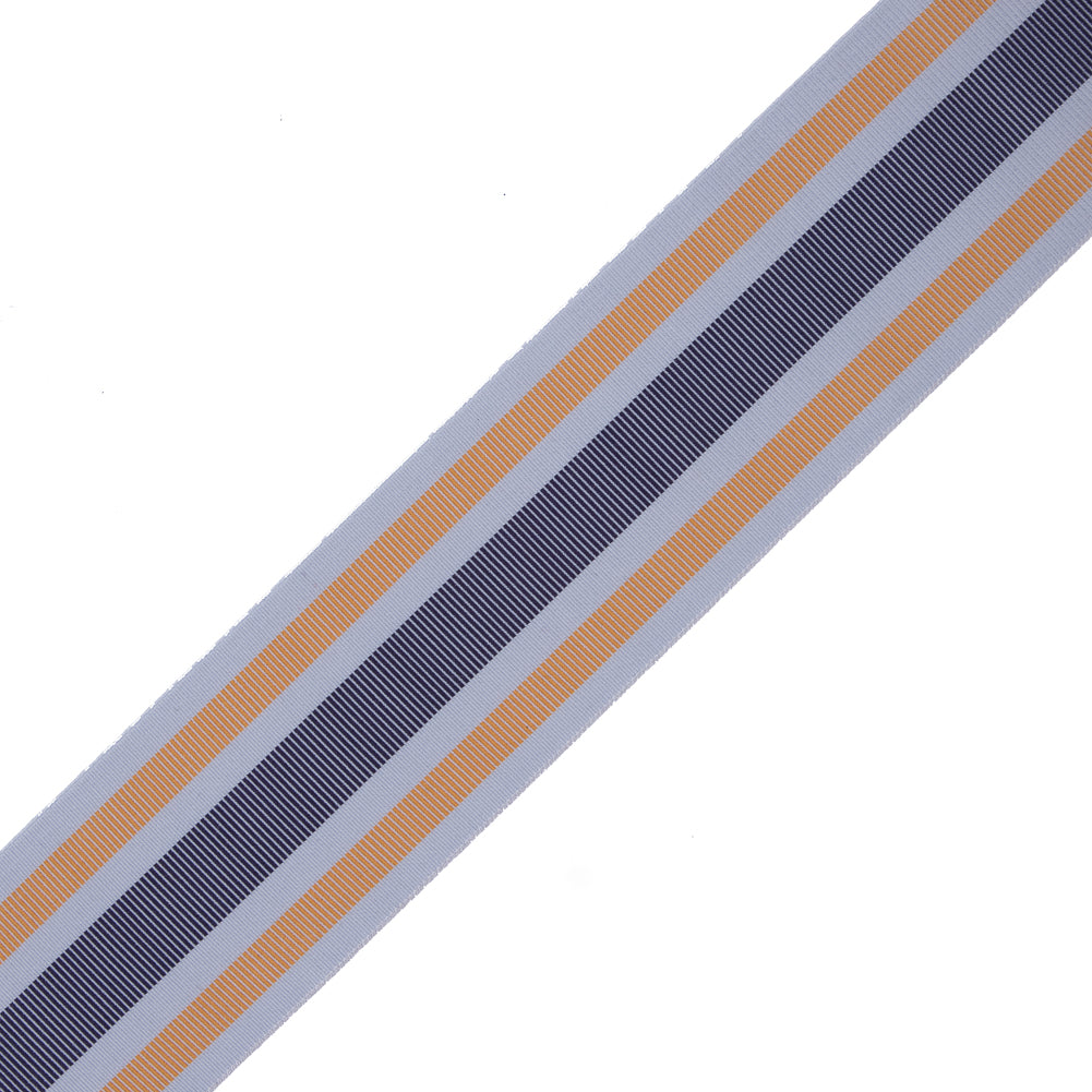 Italian Yellow/Navy/Gray Striped Stretch Grosgrain Ribbon - 2