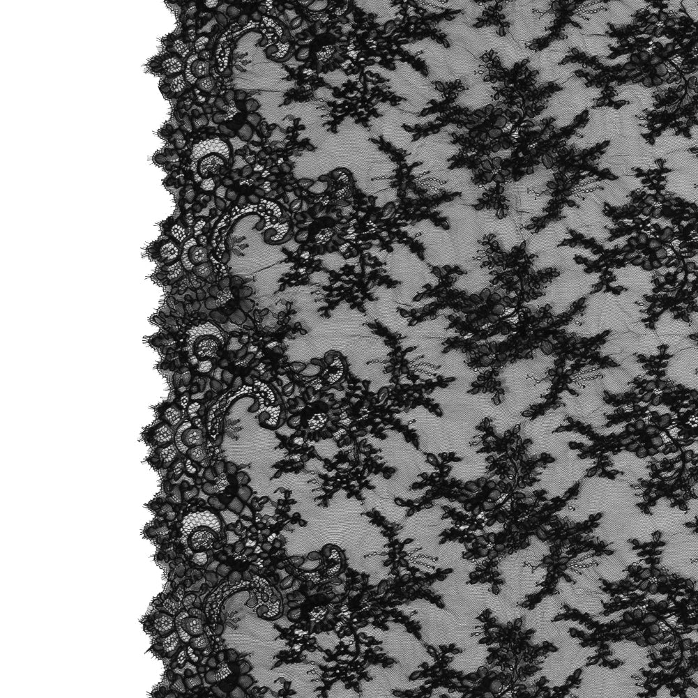 Corded Lace Panel With Finished Edges - Black Floral Fancy Border - 3 yards - Joann Fabrics