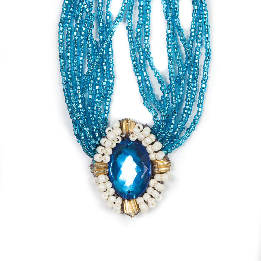 Turquoise Beaded Sew-In Neckline Applique - 1