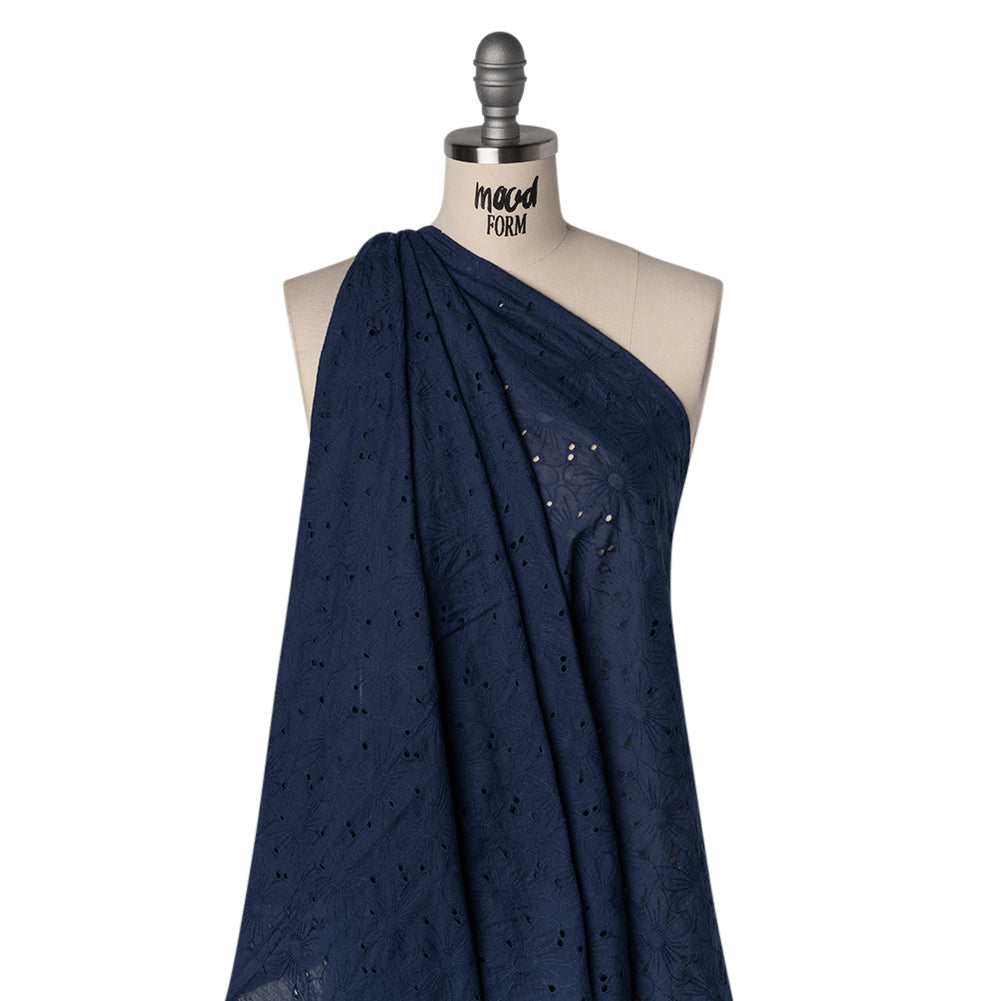 Embroidered Eyelet Cotton Voile - Medieval Blue All-Over Flowers - Naomi Collection - Joann Fabrics