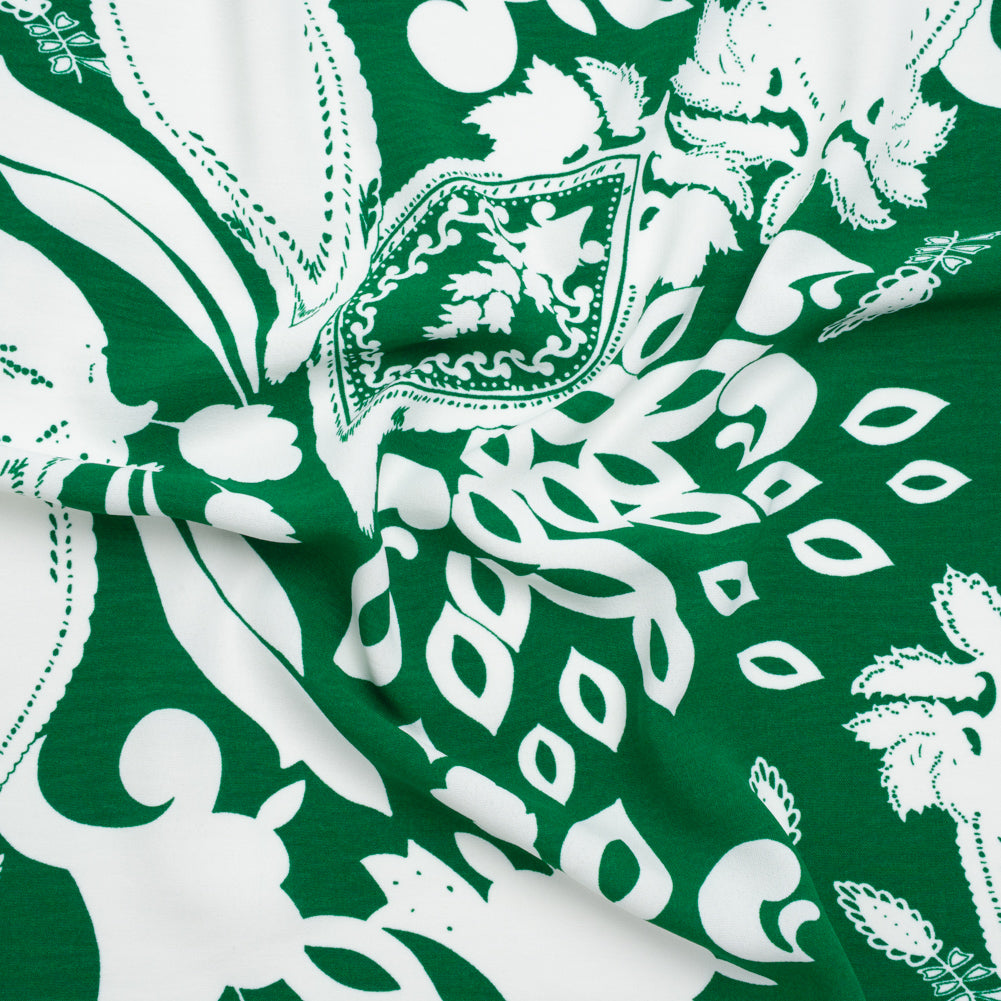 Polyester Woven Print - Emerald Green and White Floral - Designer Deadstock - Joann Fabrics