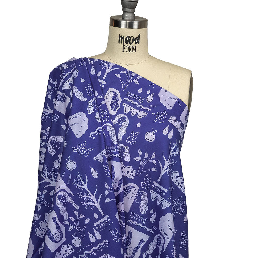 Cotton Voile - Purple Illustrative Symbols - Indigo For It Print - Mood Exclusive Indigo Collection - Joann Fabrics