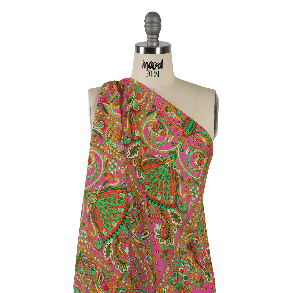 Sustainable Viscose Crepe - Pink Floral Paisley Stripes - Locust Lily Print - Mood Exclusive Gisele Collection - Joann Fabrics