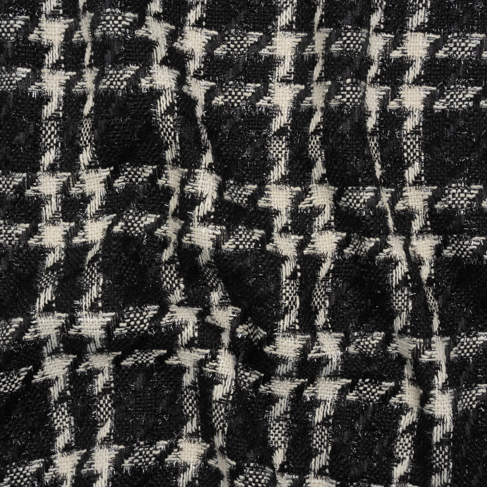 Metallic Tweed with Eyelash Fringe - Black and White Plaid - Deadstock - Joann Fabrics