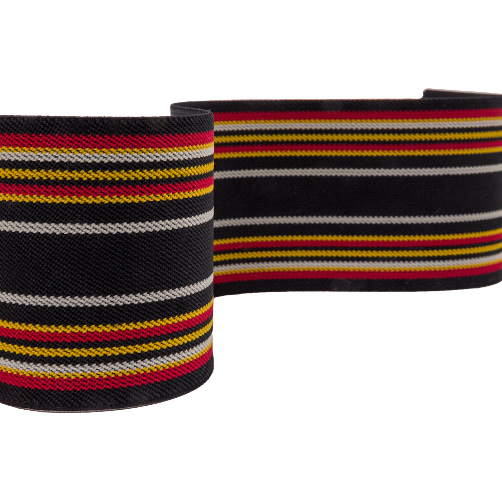 Famous NYC Designer Black, Red and Yellow Striped Stiff Elastic Trim - 3