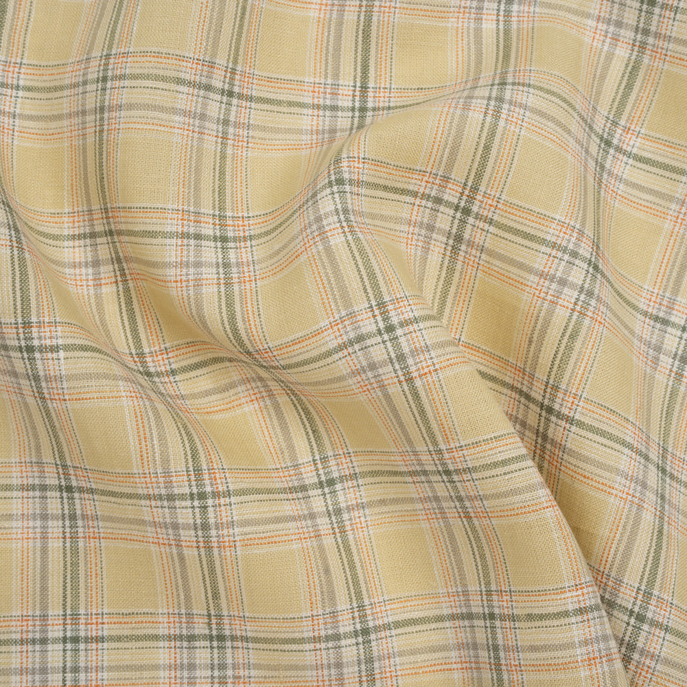 Lightweight Linen Woven - Yellow Beige, Basil Green and Orange Plaid - Joann Fabrics
