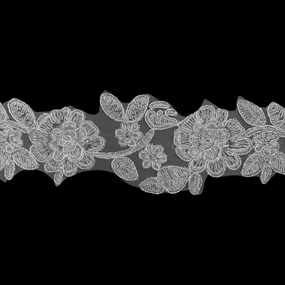 Yaya Han Metallic Corded Embroidered Lace Trim - Silver Fae Floral Vine, 2.5