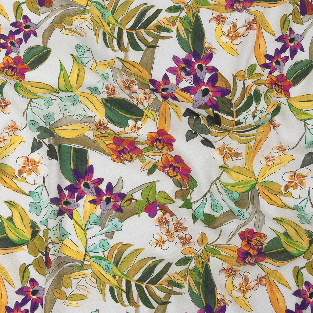 Sustainable Viscose Woven Print - White, Green and Purple Floral - Mood Exclusive Tropics at Twilight - Joann Fabrics