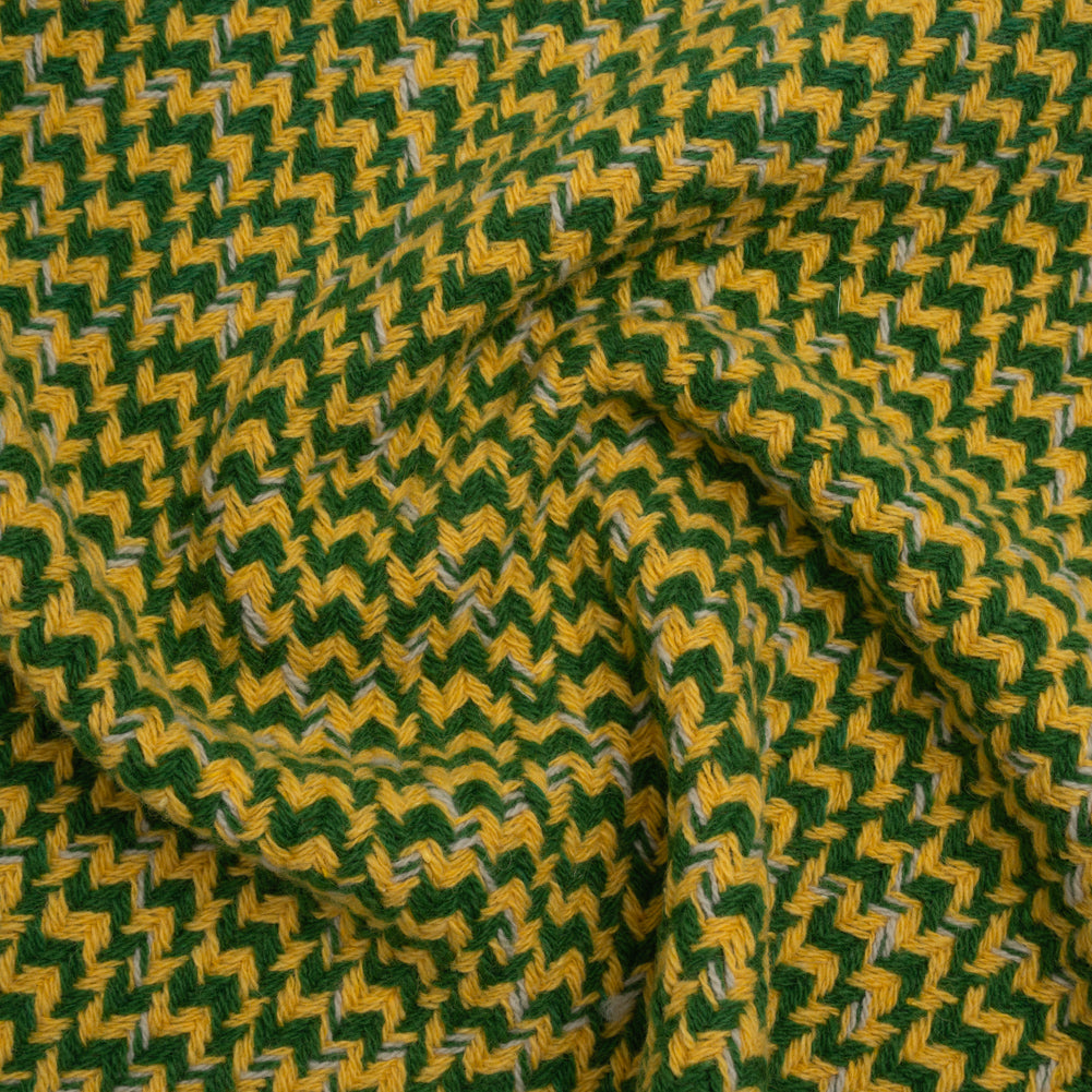 Wool Blend Tweed Twill Made in Italy - Green, Yellow and White Diagonal Stripes and Subtle Checks - Joann Fabrics