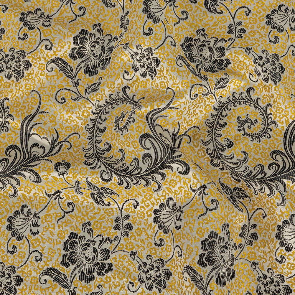 White, Black, and Goldenrod Floral Polyester Jacquard - Joann Fabrics