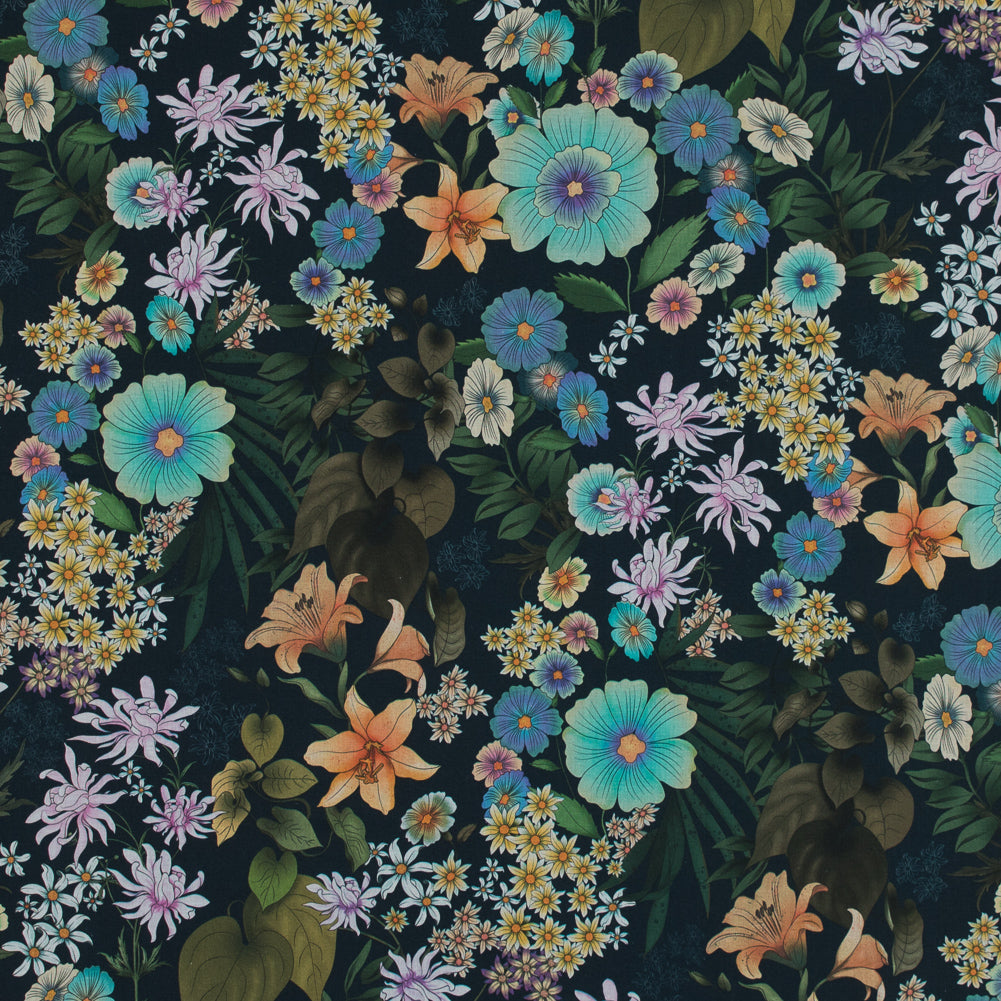 Cotton Voile - Green and Blue Floral - Narcissus' Reflection Print - Mood Exclusive Gaia Collection - Joann Fabrics