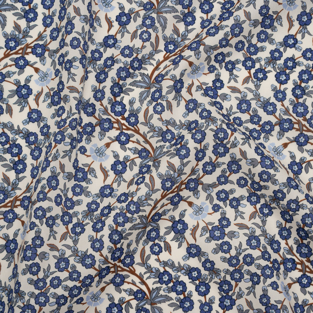 Liberty Fabrics Tana Lawn® - Empress Blue - Blue and Russet Trailing Cherry Blossoms - Joann Fabrics