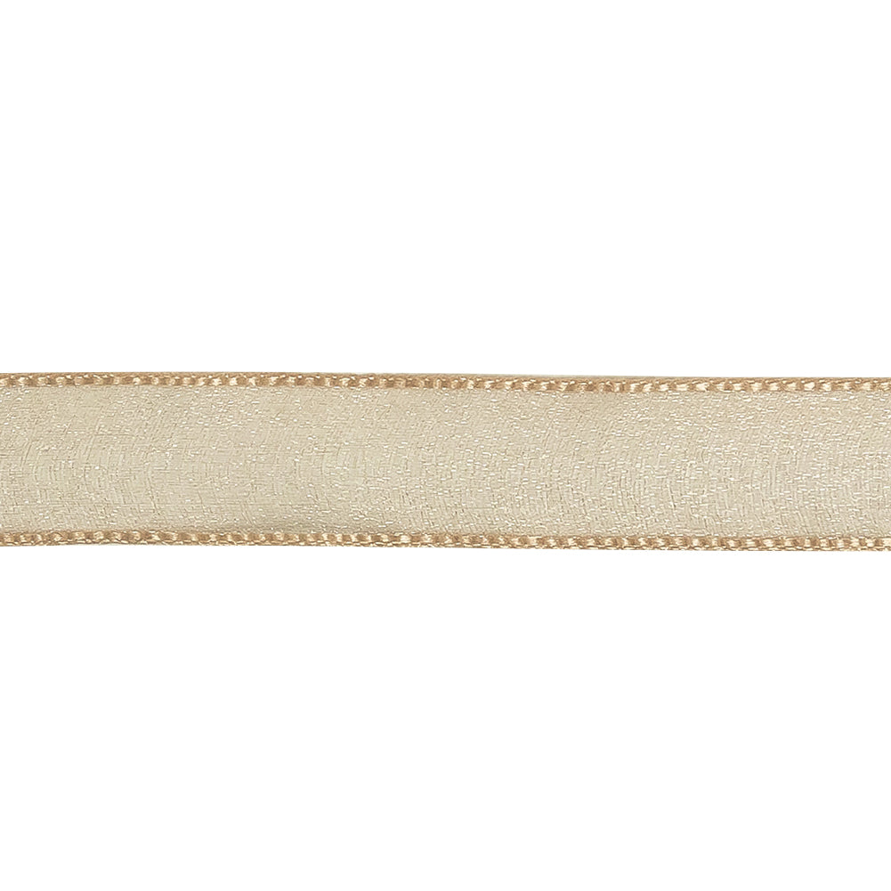 Beige Shimmering Organza Ribbon with Woven Edges - 0.75