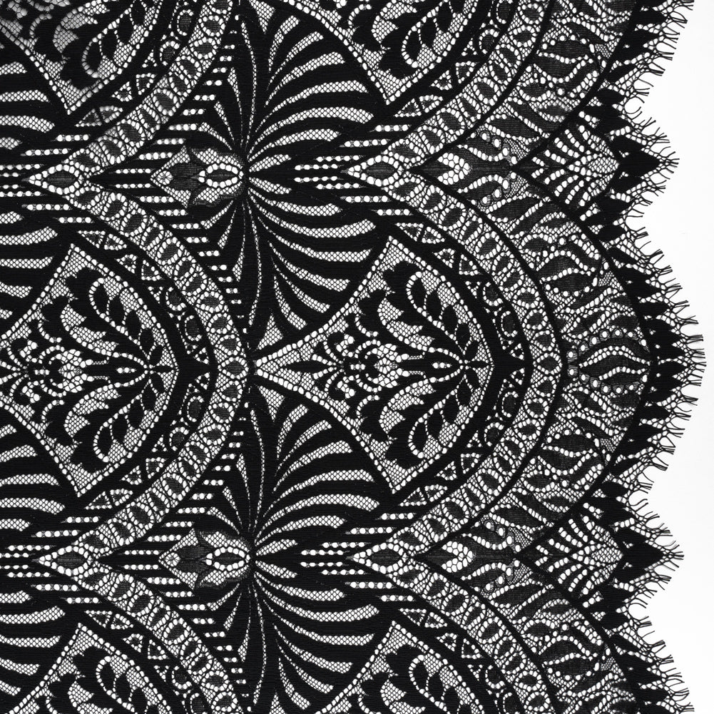 Luminous Raschel Lace Panel with Finished Edges - Black Fancy Floral Scallops - Joann Fabrics