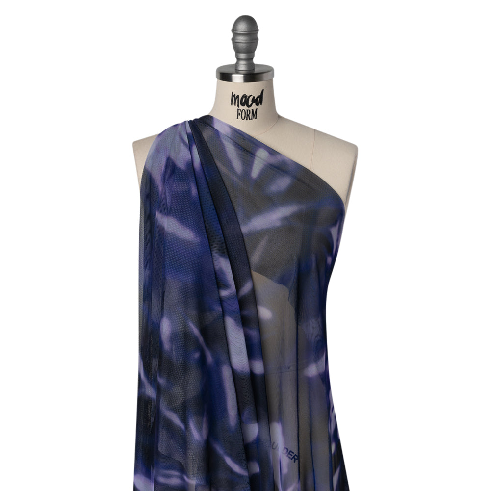 Stretch Polyester Mesh Print - Pale Purple, Ultramarine Blue and Black Abstract Tie Dye - Designer Deadstock - Joann Fabrics