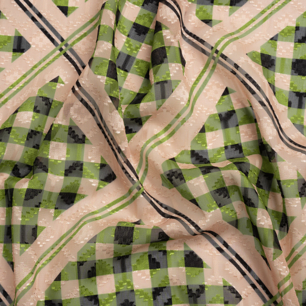 Geometric Burnout Polyester Woven Print - Leaf Green Gingham Plaid - Mood Exclusive Al Fresco Feast - Joann Fabrics