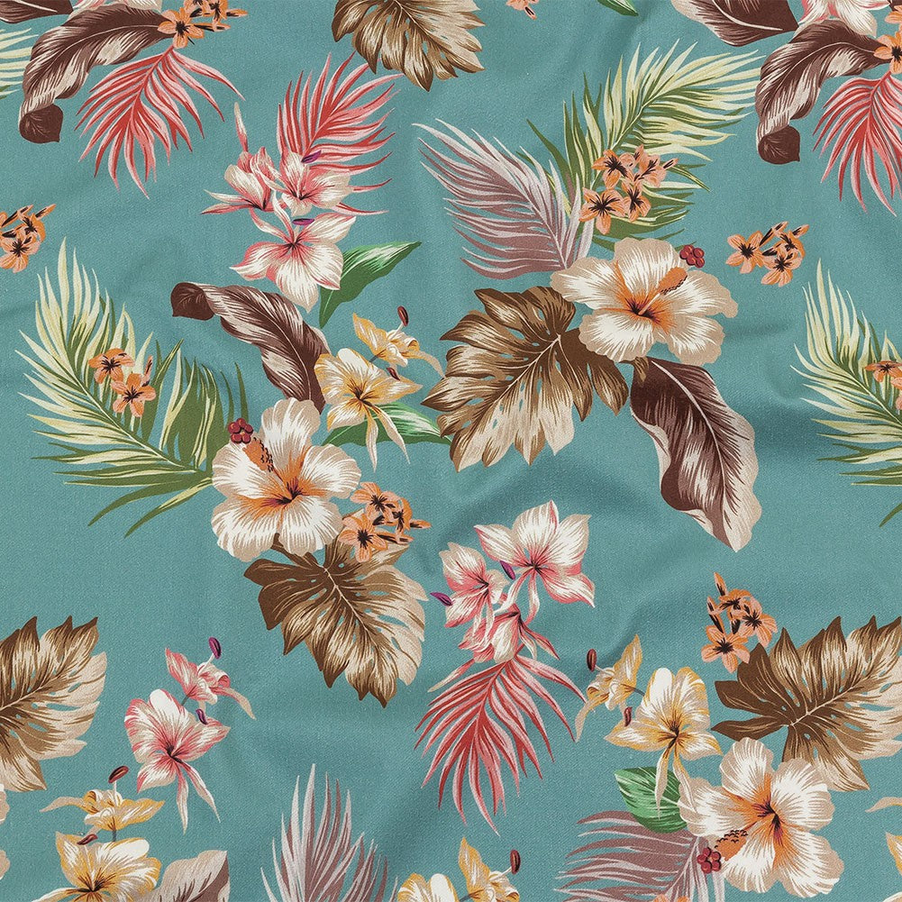 Mood Exclusive Turquoise Hibiscus Holiday Stretch Cotton Twill - Joann Fabrics