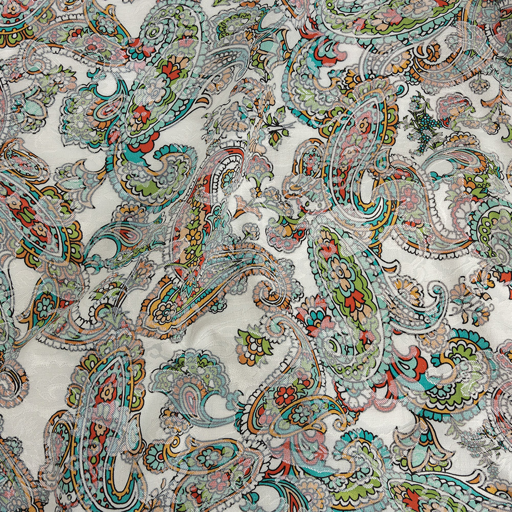 Stretch Floral Jacquard Print - Teal and Saffron Dense Paisley - Mood Exclusive Precious Paisleys - Joann Fabrics