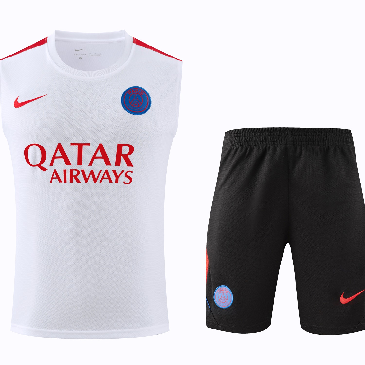 Paris Saint-Germain PSG 26-27 Vest Training Set - White With Red Accents Vest and Black Shorts - UnitedFutballJersey