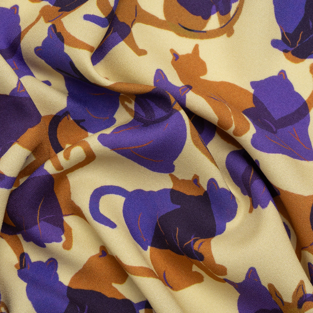 Mood Exclusive Purple Lazy Caturday Viscose Crepe - Joann Fabrics