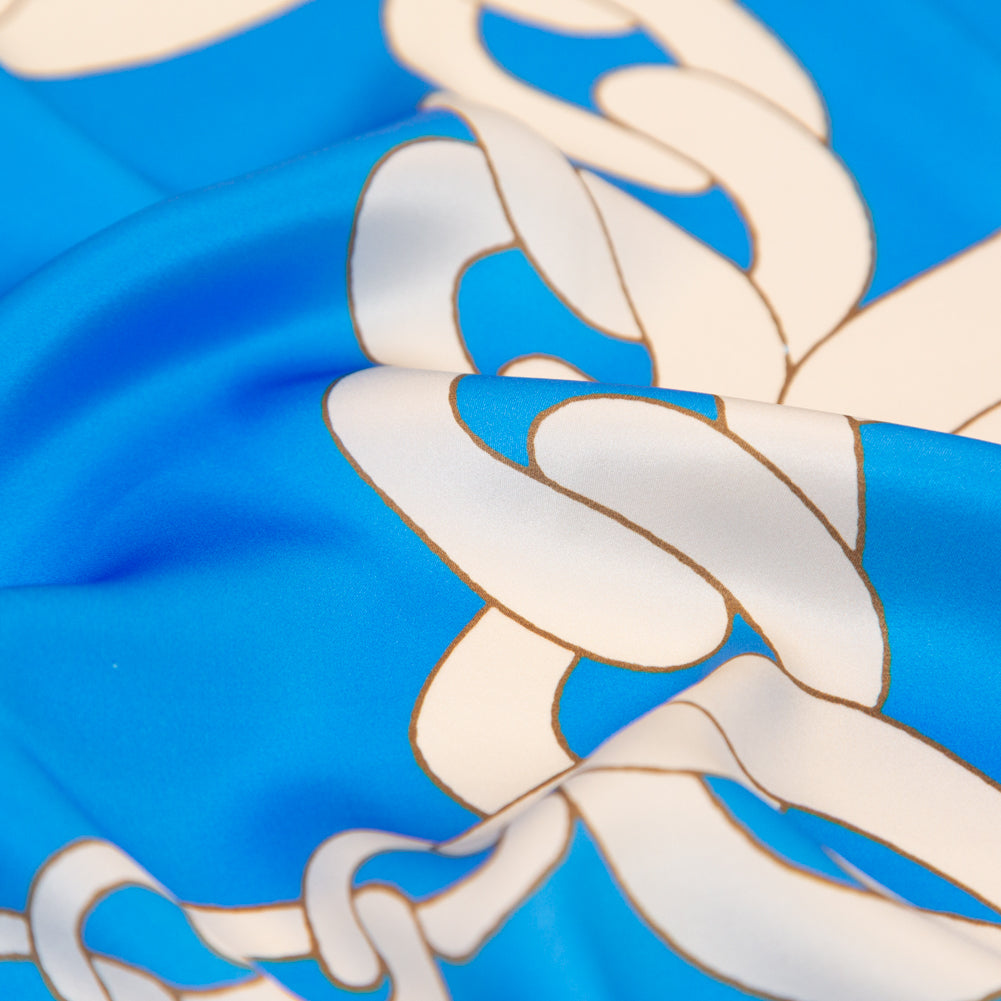 Mood Exclusive Italian Cerulean Blue and Almond Milk Large Chains Digitally Printed Silk Charmeuse - Joann Fabrics