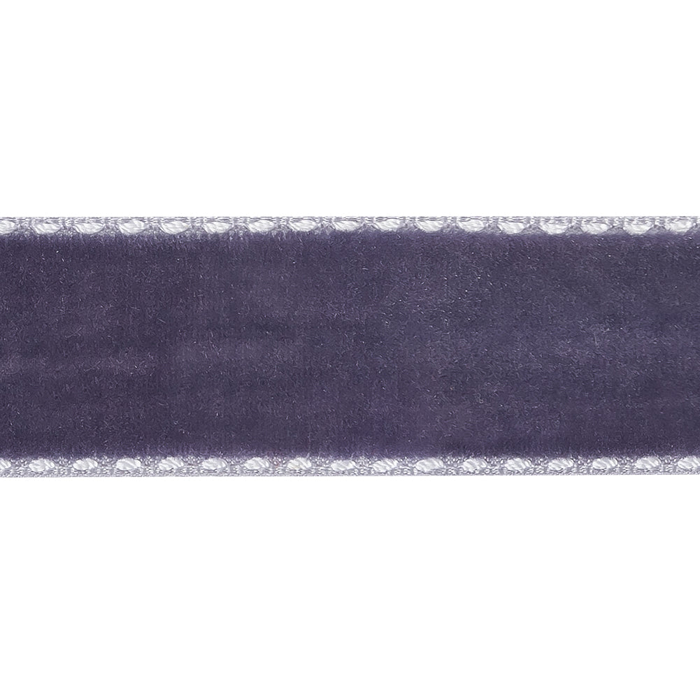 Faded Purple and White Side-Stitched Velvet Ribbon - 0.75