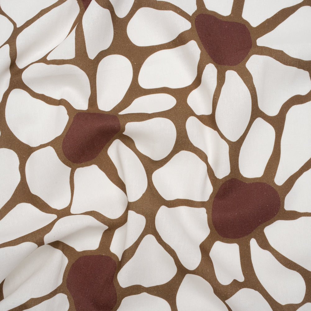 Linen and Rayon Woven - Brown, Cream and Burgundy Abstract Daisies - Mood Exclusive Dilly-Dally Daisies Print - Joann Fabrics