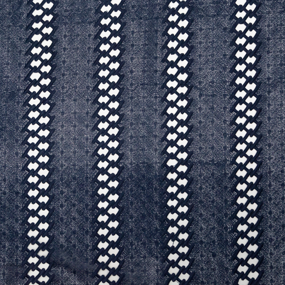 Polyester Lace with Finished Edges - Navy Lattice Stripes - Joann Fabrics