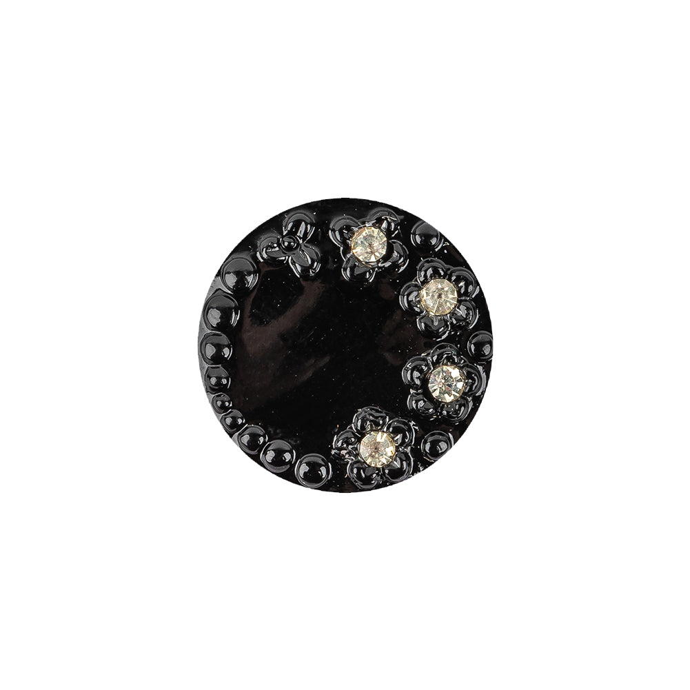 Vintage Shiny Black and Crystal Rhinestones Floral Glass Button - 28L/18mm - Joann Fabrics